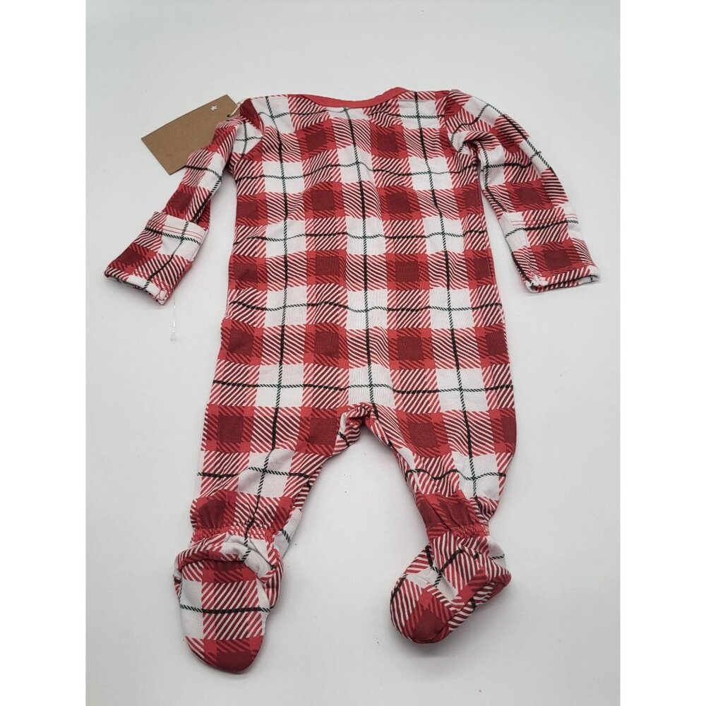 ANGEL DEAR Newborn 2 Way Zipper Footie Sleeper One Piece Holiday Red Plaid NWT - Picture 3 of 5